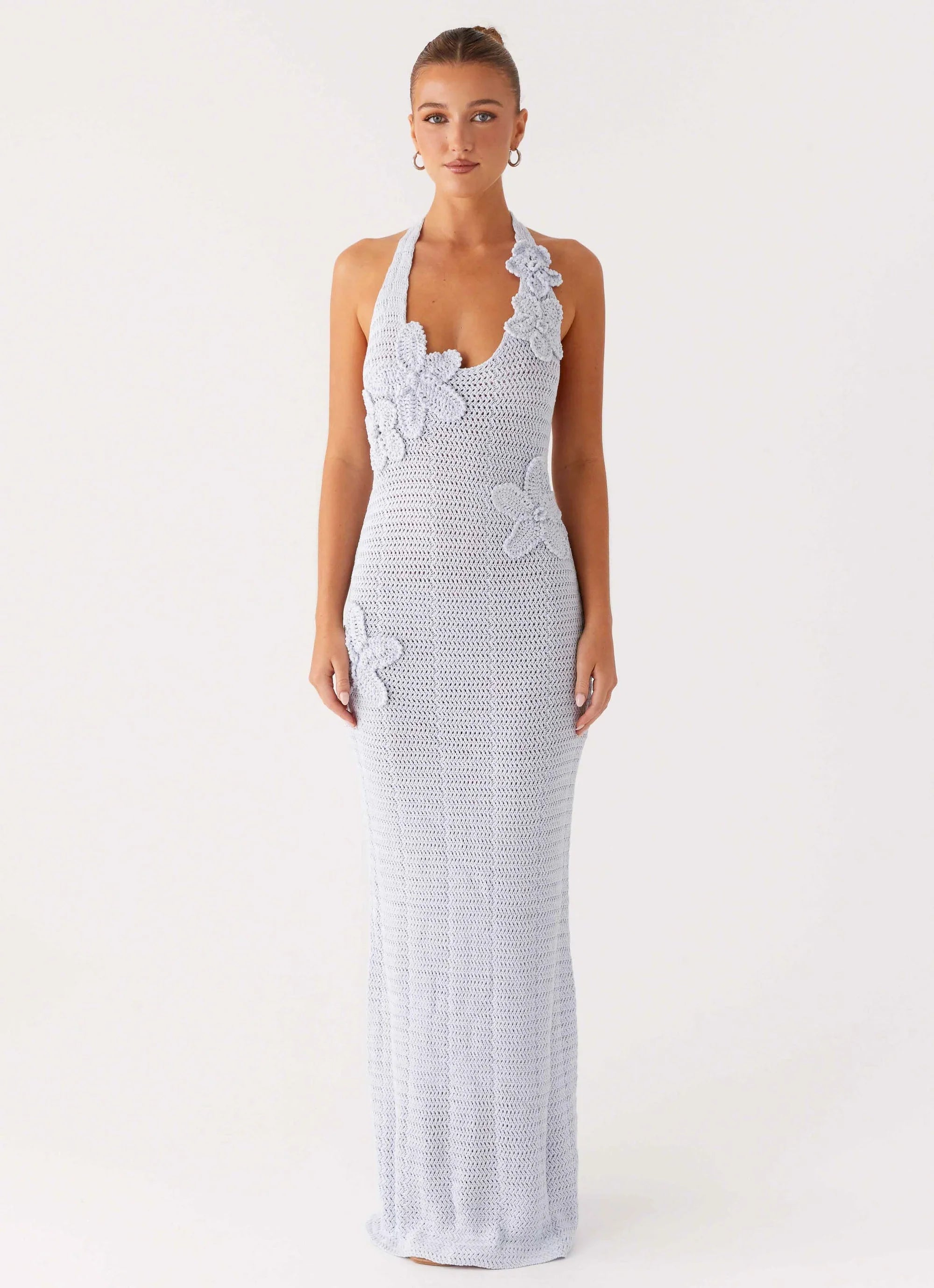 Novalee Flower Crochet Maxi Dress - Blue
